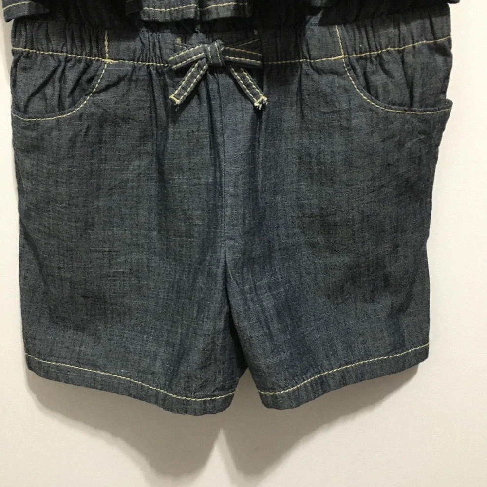 🆕 Gymboree Denim Sleeveless Romper Floral Ladybug Embroidery